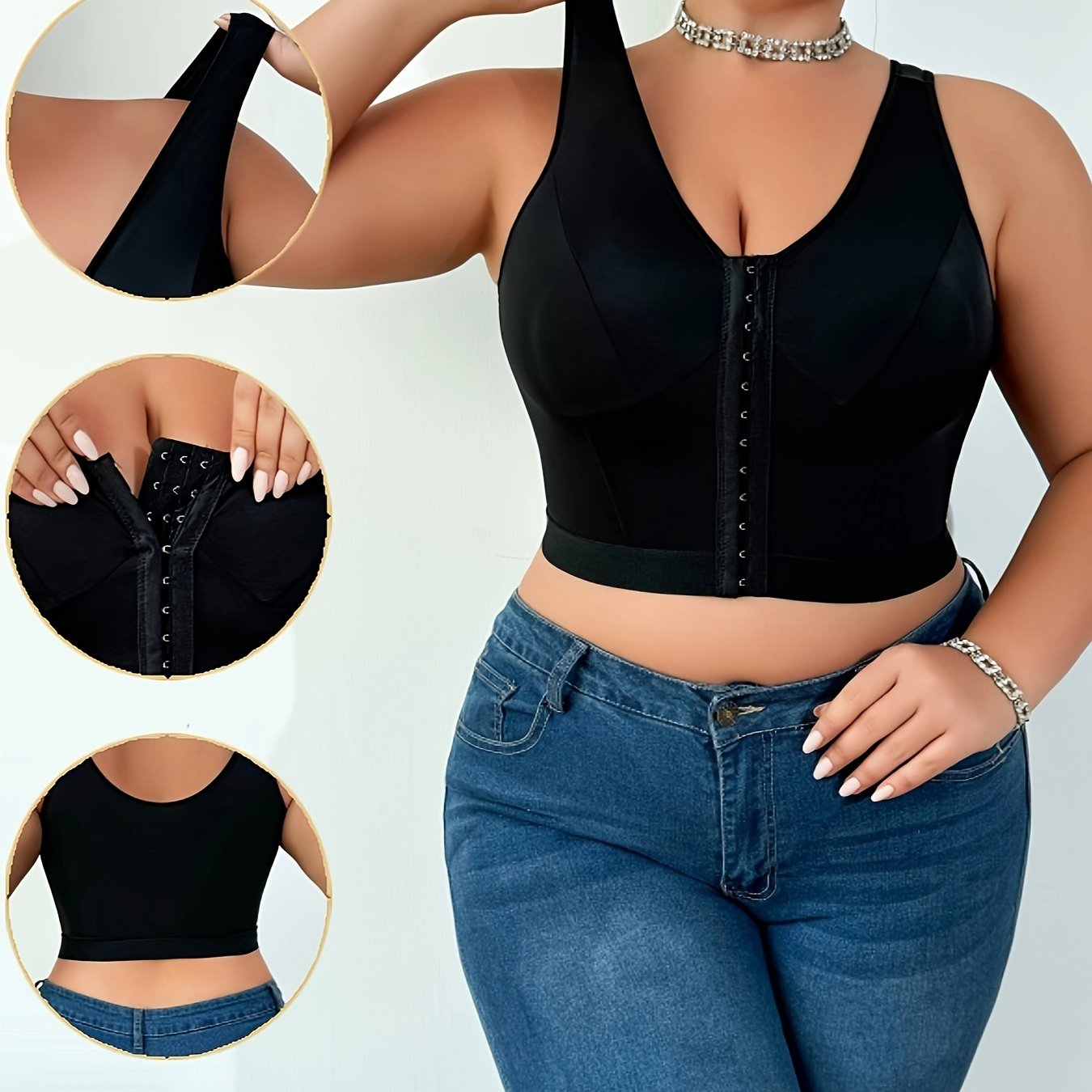 Women's Plus Size Seamless Shapewear Top with Front Closure Breathable Polyester