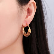 Women’s Stainless Steel Earrings with Gold Hollow Circle Design Stylish European American Style