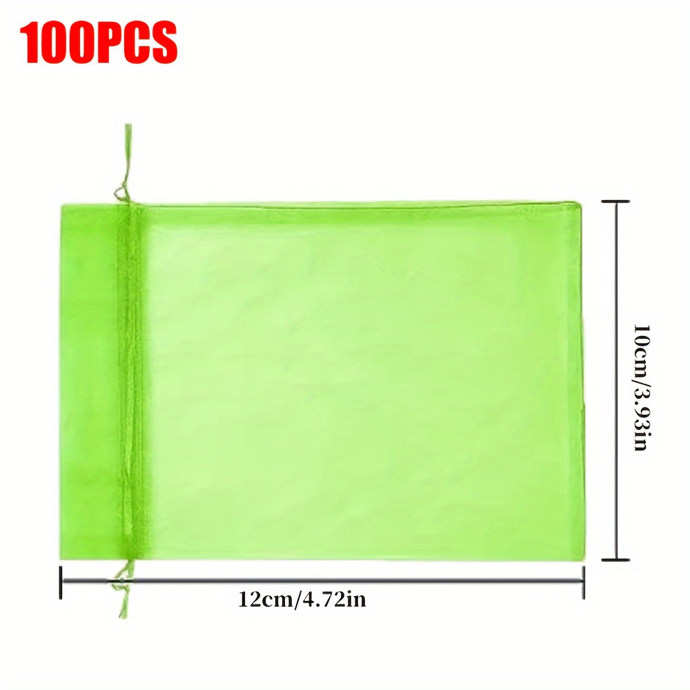 Lightweight Green Fruit Protection Bags 100 Pack with Drawstring Closure