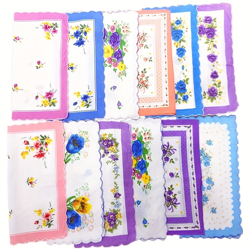 Men's Cotton Handkerchiefs Set of 12 Floral Design 28cm