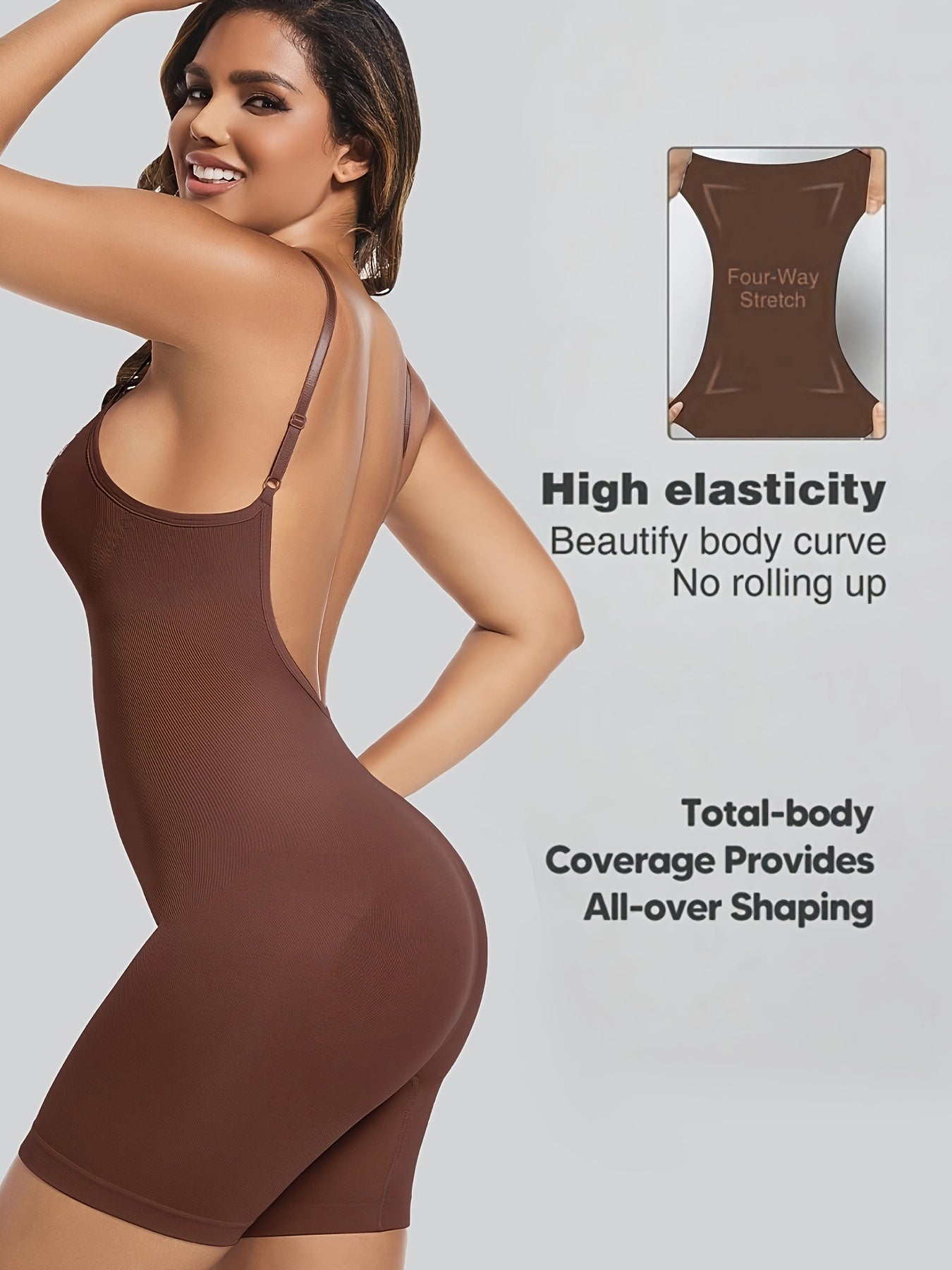 Seamless Backless Shaping Romper for Tummy Control Women Solid Knit Fabric