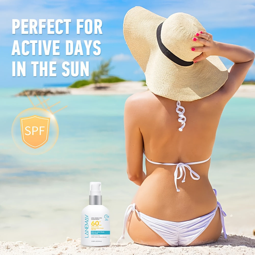 SPF 60 Sunscreen Lotion with Zinc Oxide 20% Water Resistant Hypoallergenic for All Skin Types 3.38 fl oz