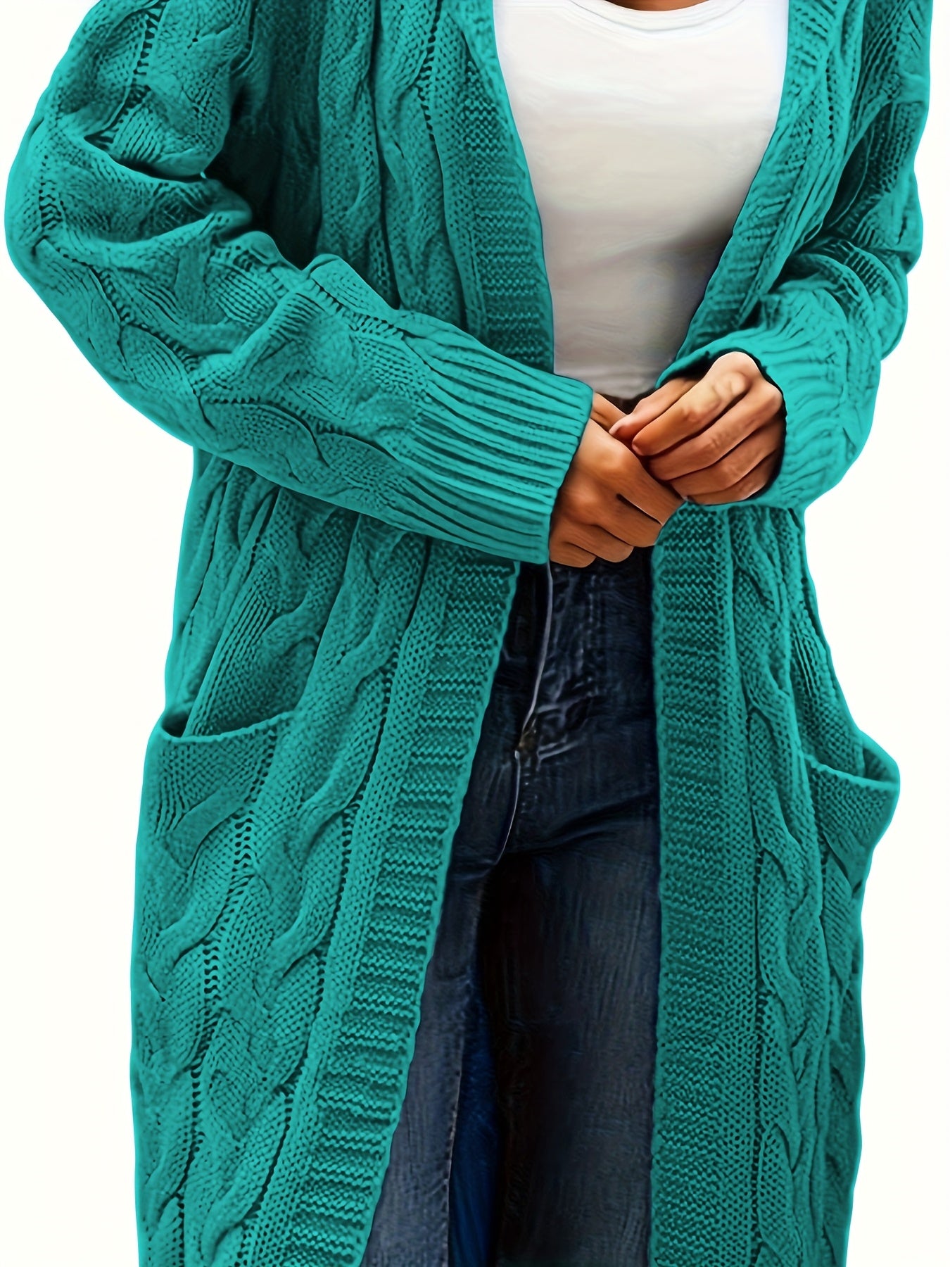 Women's Plus Size Casual Twist Front Hooded Cardigan with Pockets