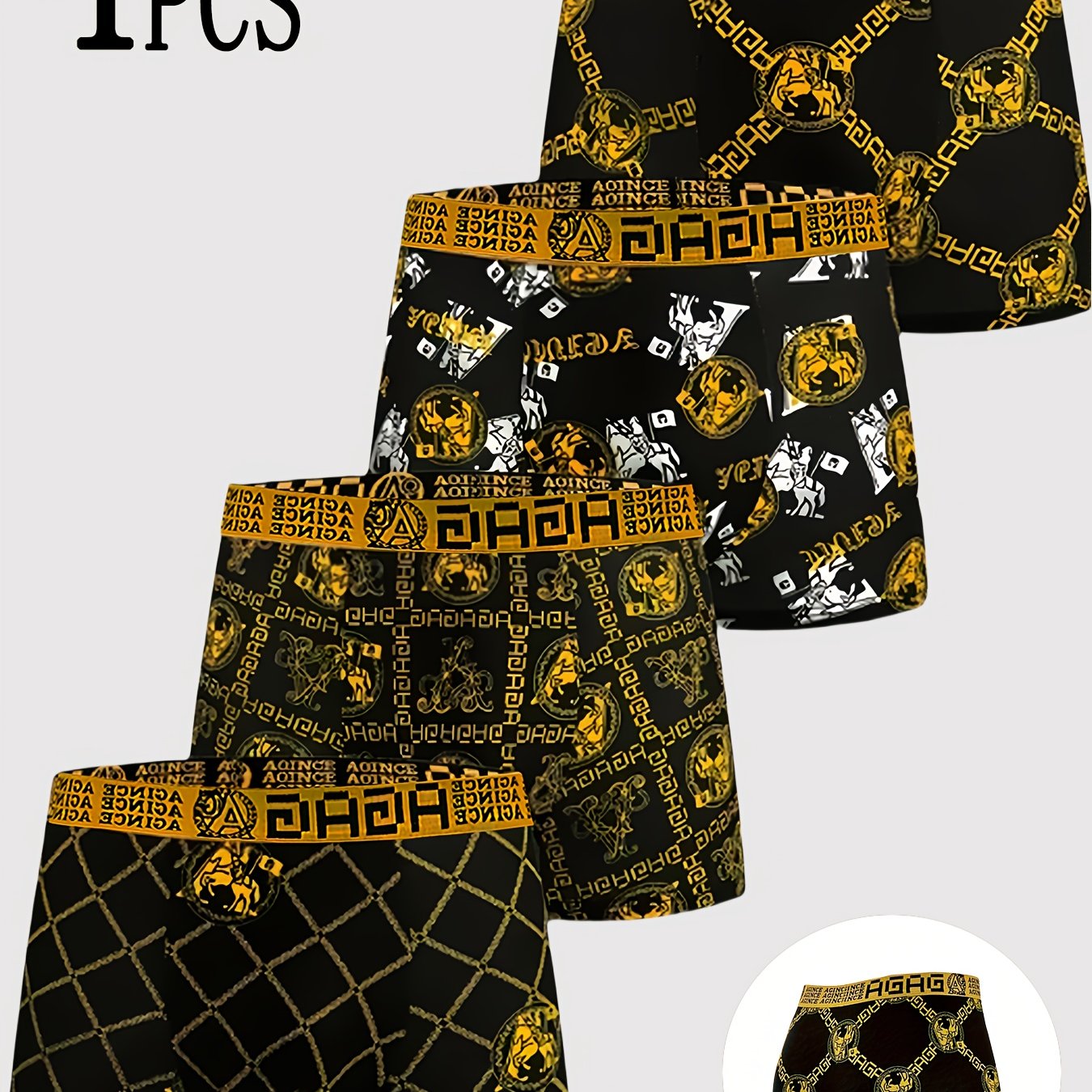 4-Pack Erkaklar uchun Geometrik naqshli Boxer Briefs, Havo o'tkazuvchi Polyester Trikotaj Matodan tayyorlangan. Kundalik kiyim uchun tasodifiy sport shortlari, Yengil va Cho'ziluvchan, To'rt tomonlama cho'ziladigan ichki kiyim.