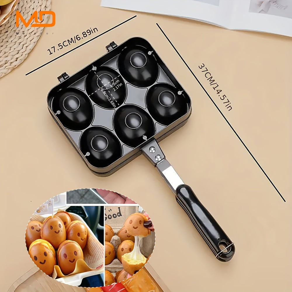 6-Cavity Nonstick Egg Waffle Maker Rust-resistant aluminum alloy pan long handle