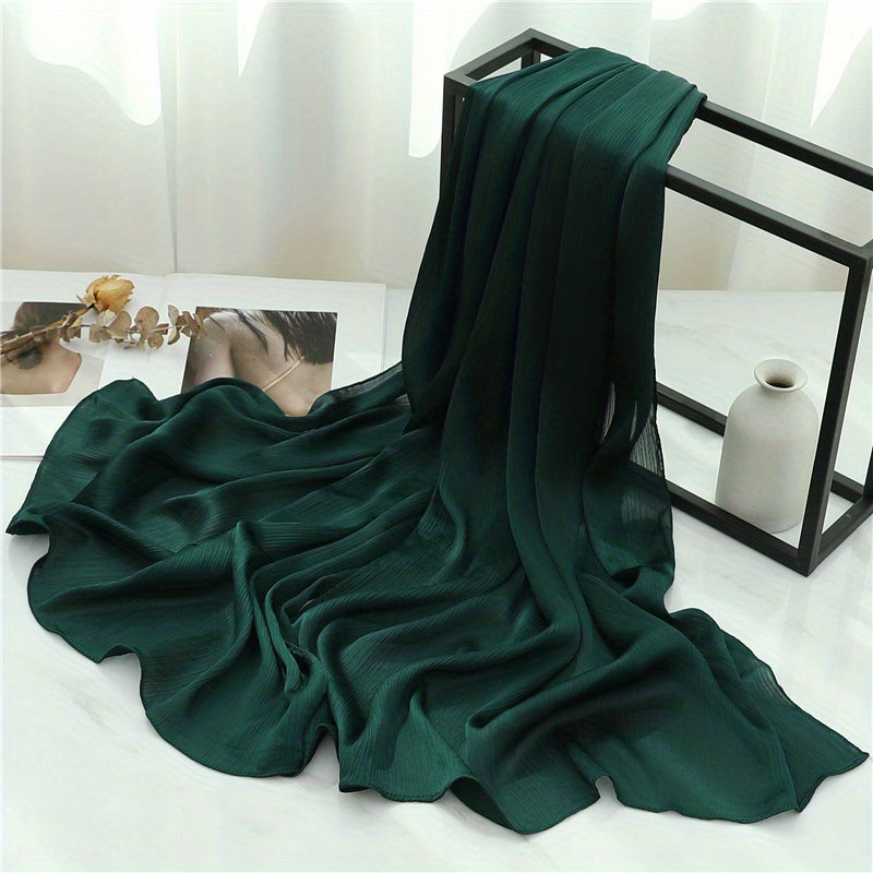 Women's Solid Color Pleated Hijab Scarf for Casual Wear Shawl Head Wrap