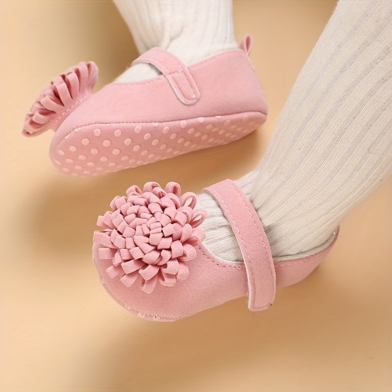 Girls Baby Shoes for First Steps Spring and Autumn Fabric Soft Sole with Flower Decorations