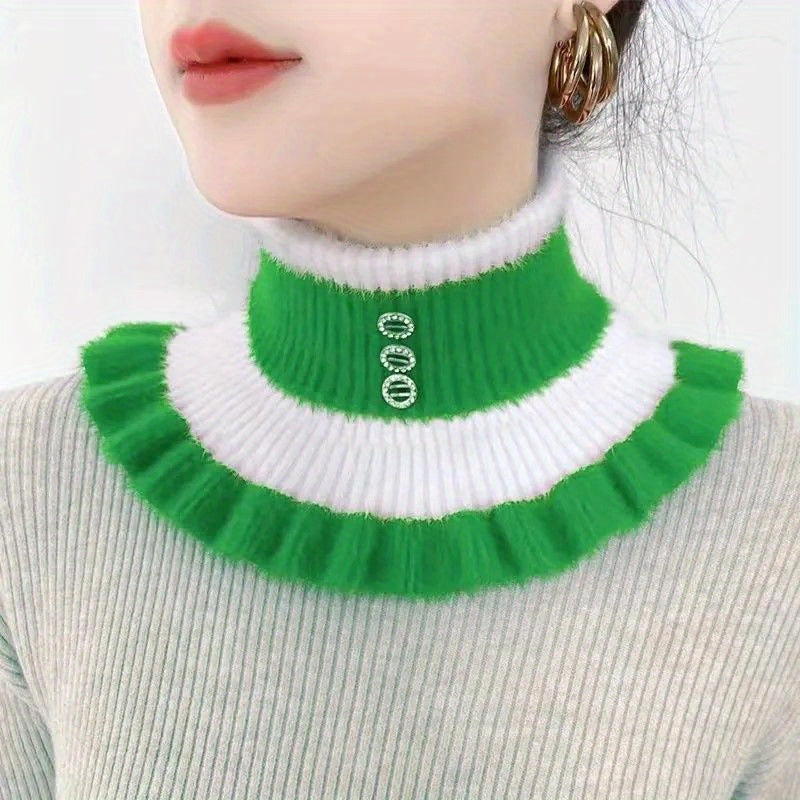 Winter Mink Velvet Neck Sleeve with Button Decor for Outdoor Wear Warm Fake Collar