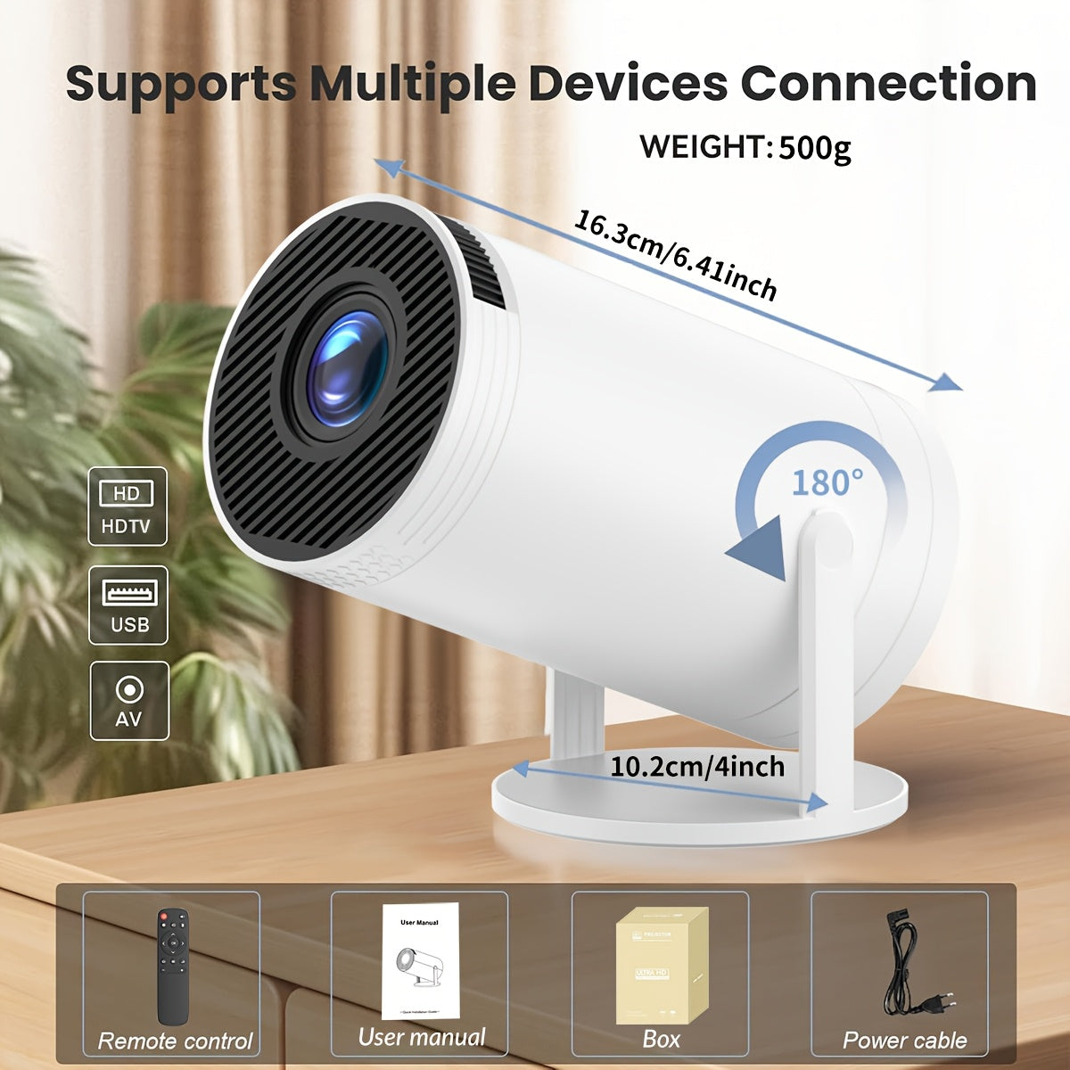 Mini Video Projector with Android TV, 1080P Support, WiFi6, Auto Focus