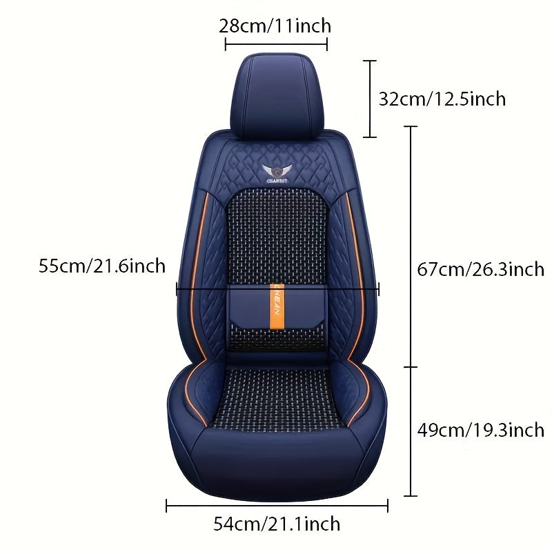 Fundas de asientos de coche de lujo para vehículos de 5 plazas, azul marino y naranja, malla transpirable, cuero PU