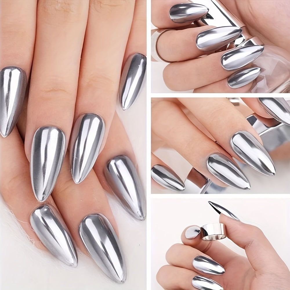 Women's Metallic Silver Nail Polish Chrome Finish No-Bake Quick-Dry