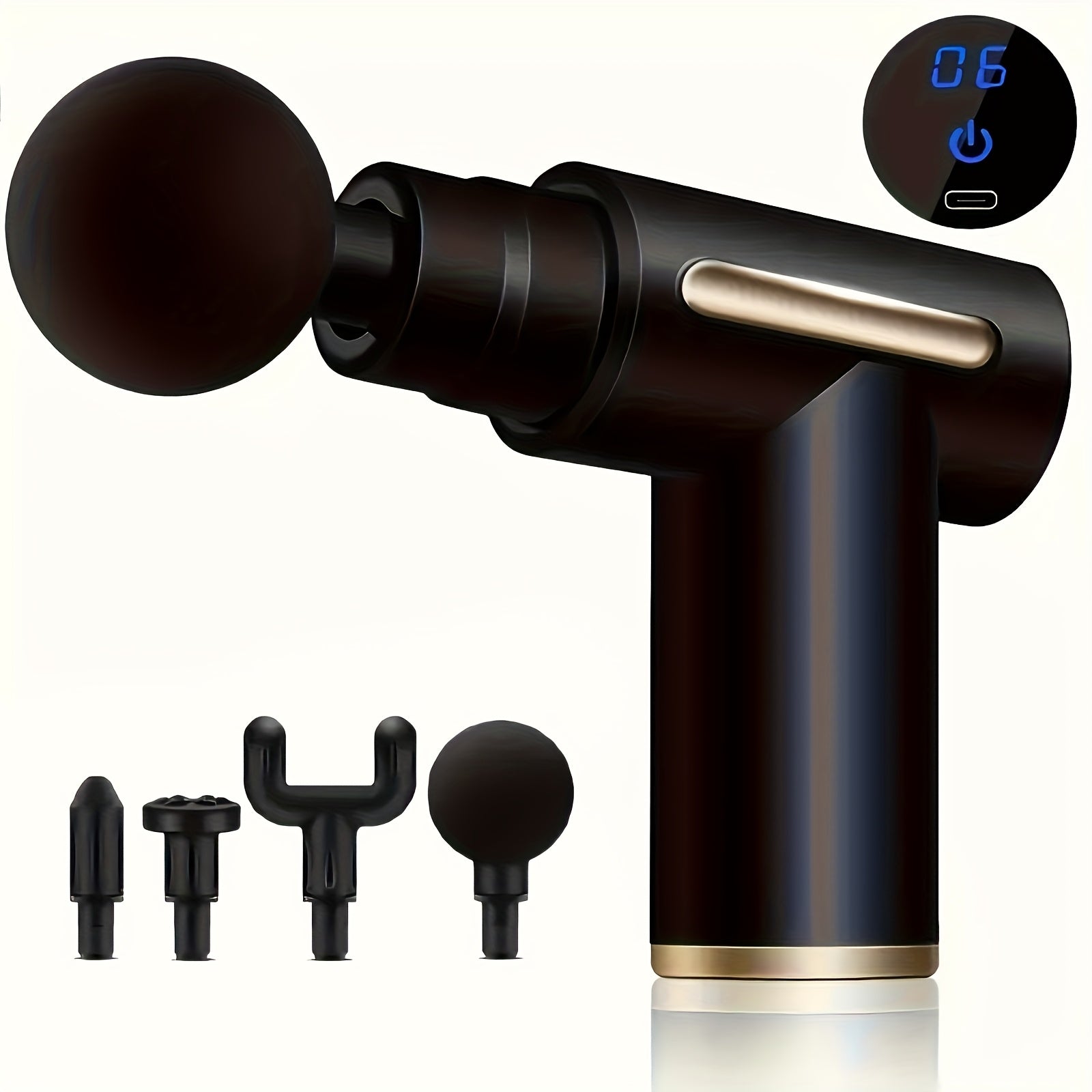 Pistola de masaje muscular eléctrica con alto torque, recargable por USB, cabezales intercambiables para aliviar el dolor y relajar