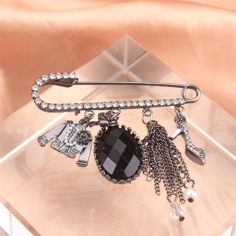 Women's Rhinestone Brooch Pin with High Heels and Coat Charms Stylish Fashion Accessory