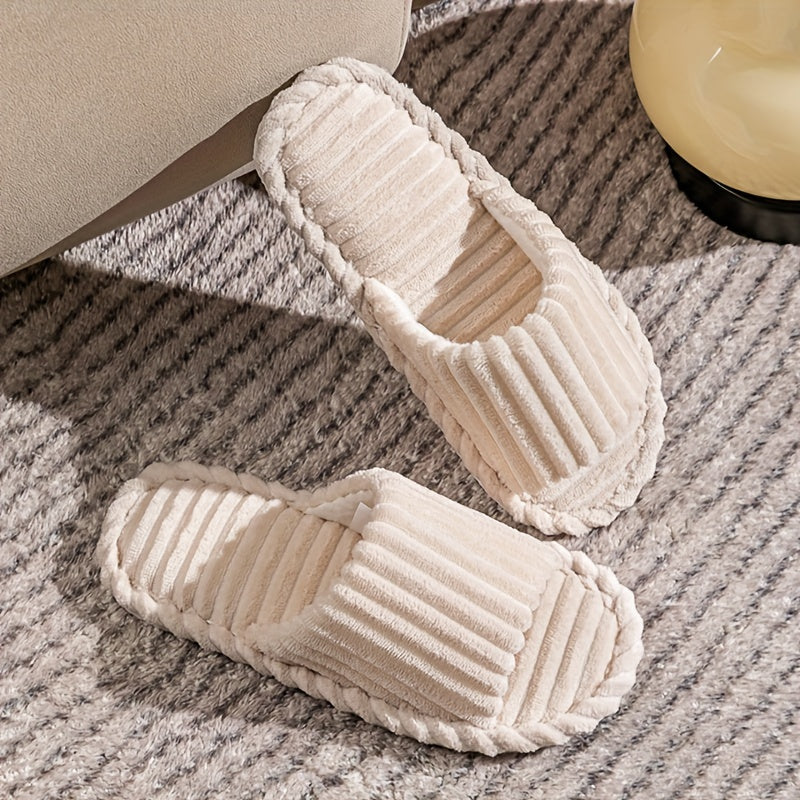Men's Corduroy Striped Indoor Slippers with Fabric Lining and EVA Sole