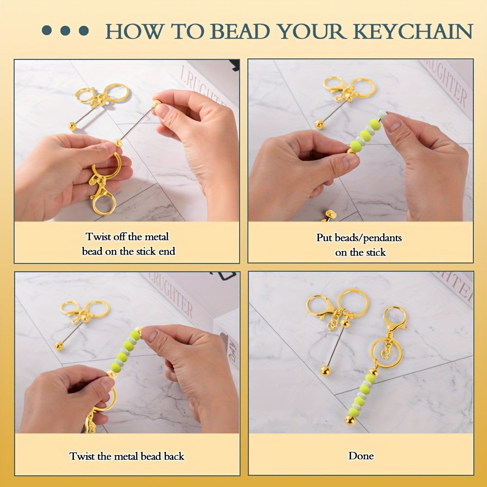 Set of 12 Gold Bead Keychain Pendants for DIY Crafts and Gifts