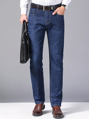 Men's Plus Size Light Blue Stretch Denim Business Casual Jeans for Men