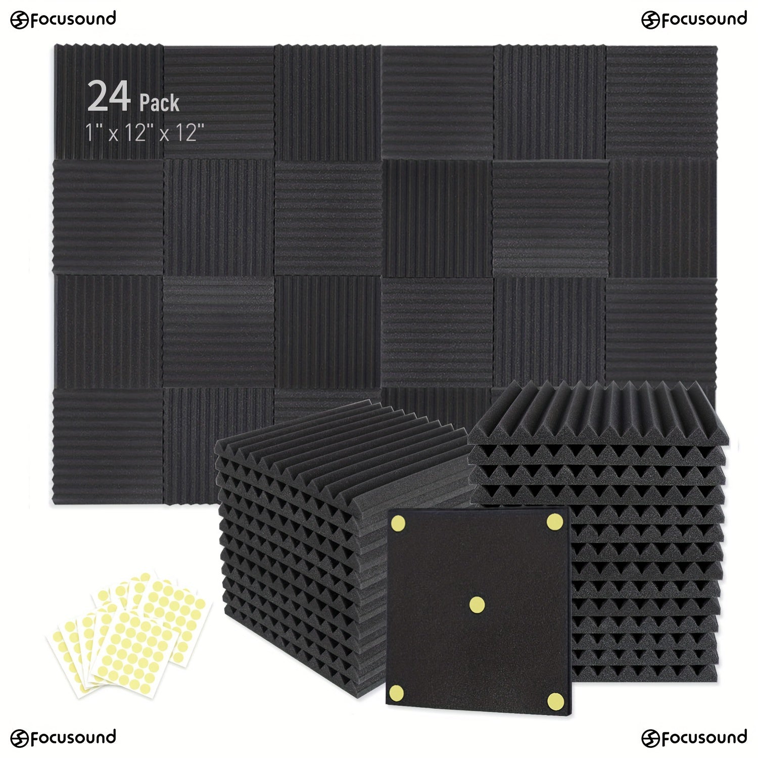 12pcs Soundproof Cotton Acoustic Panels for Office Studio Noise Reduction Black Yellow
