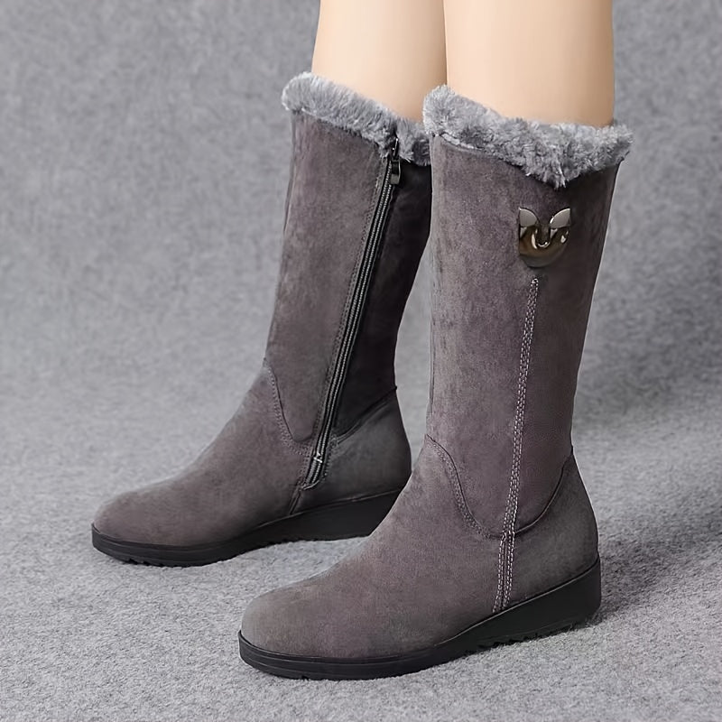 Women's Fleece-Lined Mid-Calf Winter Ankle Boots Flat Sole
