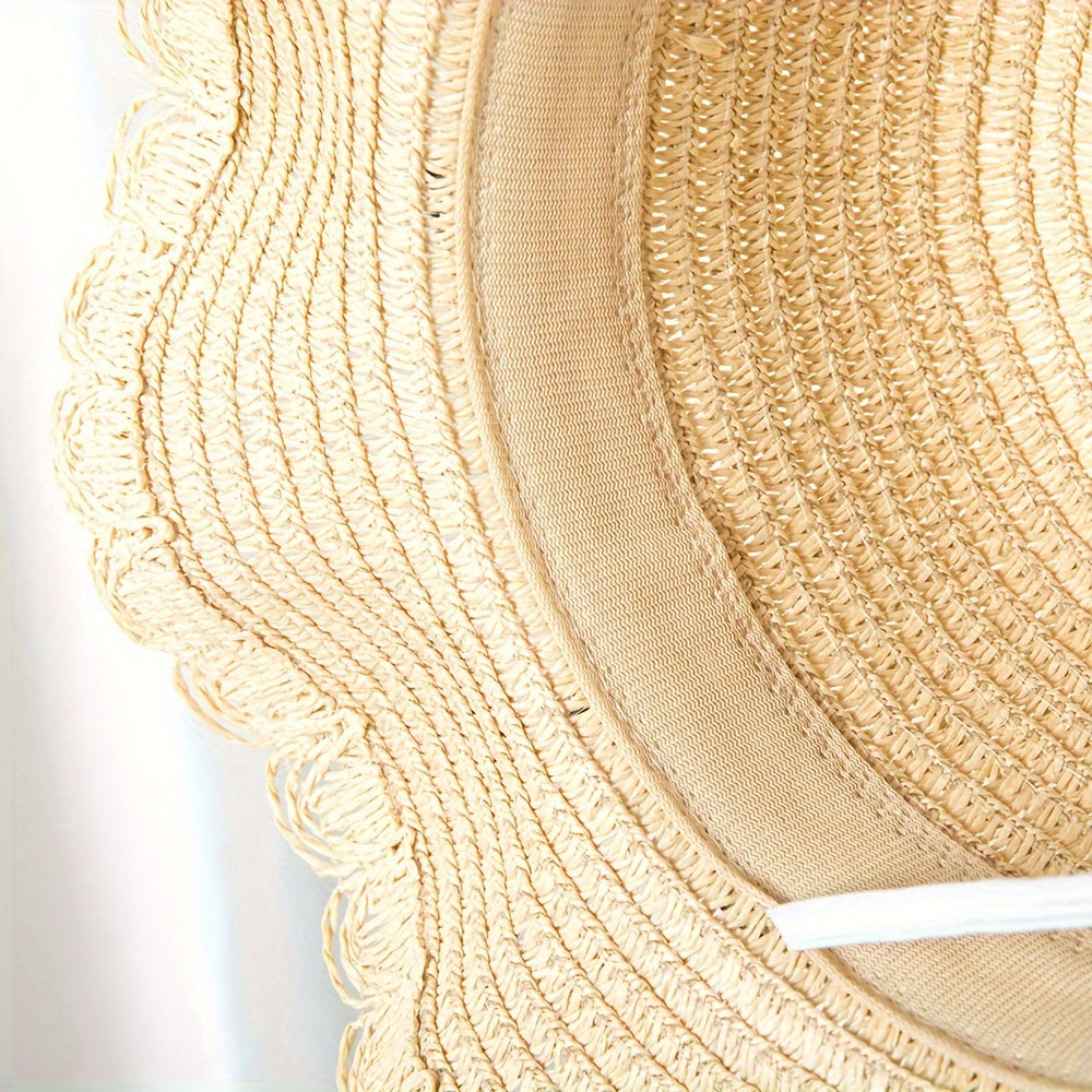 Girls' Straw Hat Set with Flower Decoration and UV Protection for Summer Beach Vacation