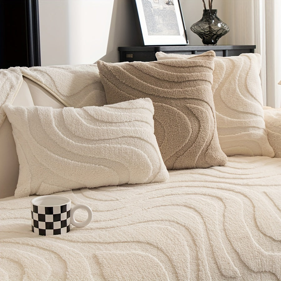 Плюшевое покрытие для дивана с волнистым узором на 1-4 места, толстое, теплое, моющееся в машине, безопасное для домашних животных