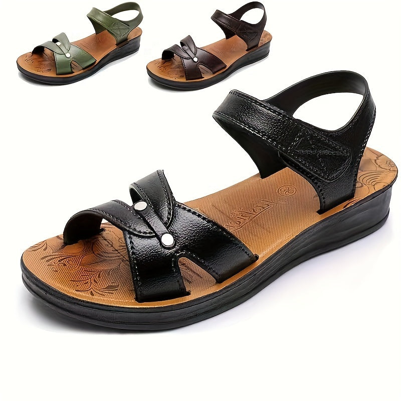 Women's Solid Color Sandals Ankle Strap Wedge Summer Casual Shoes