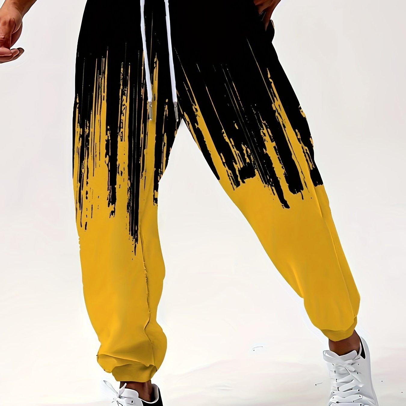 Мужские спортивные штаны с цветными блоками и принтом, полиэстер спандекс, свободный крой, шнурок, карманы, всесезонные, спортивные, повседневные