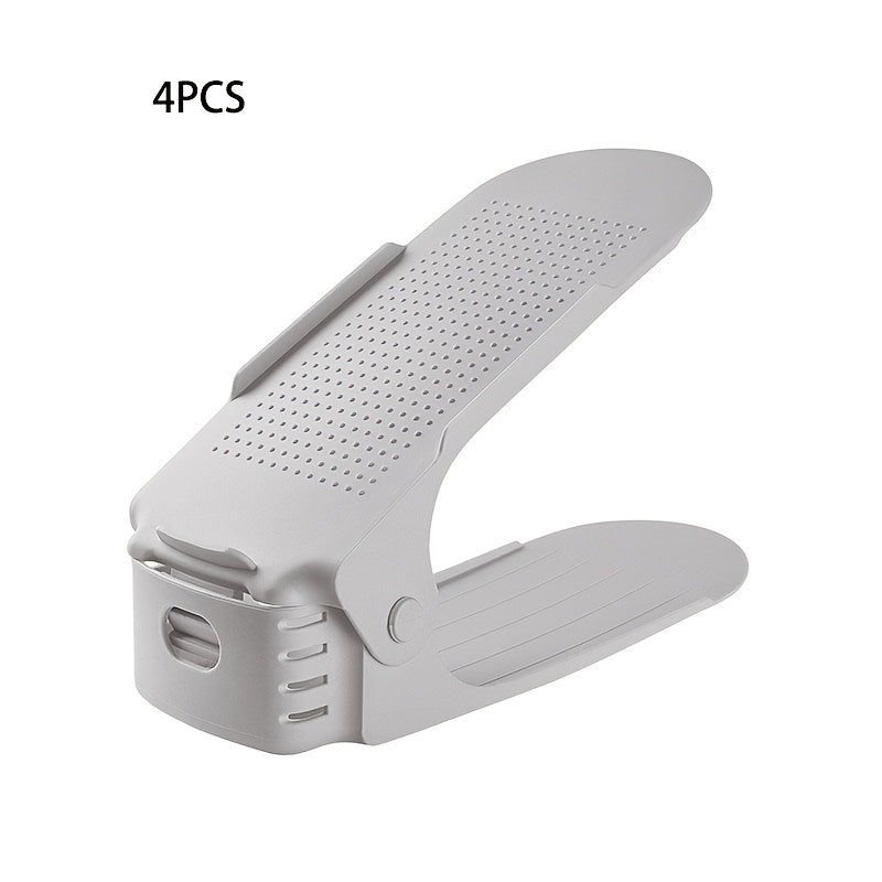 Juego de 4 estantes ajustables de plástico para zapatos, organizador de zapatos de doble capa para dormitorio, armario, entrada y baño