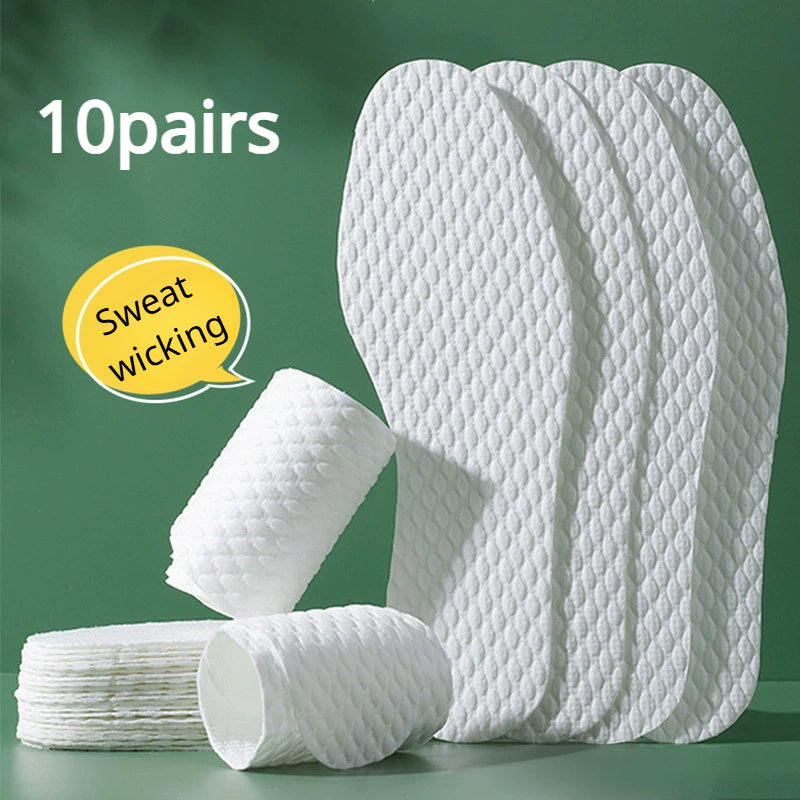 Унисекс дышащие одноразовые стельки для обуви, впитывающие пот и контролирующие запах, ультратонкие, белые, 10 пар