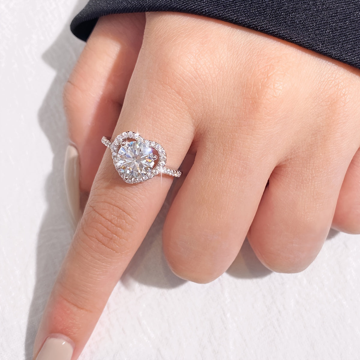 Ladies Silver Promise Ring 1CT Moissanite Heart Hypoallergenic Engagement Wedding Anniversary Valentine