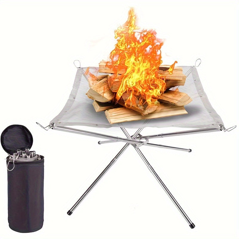 Portable Stainless Steel Fire Pit Grill for Camping Patio Foldable Mesh Design