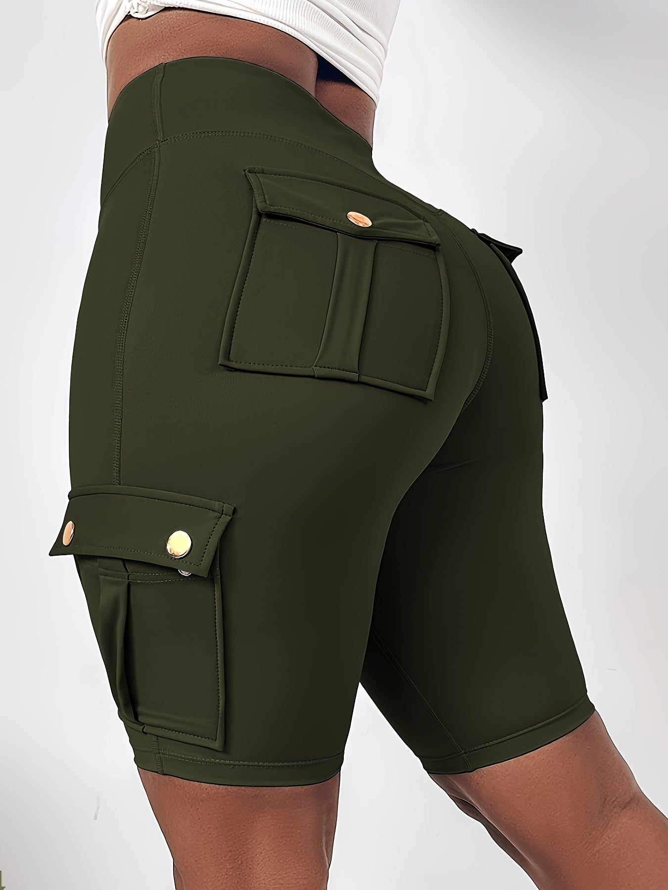 Шорты женские с высокой посадкой и карманами plus size, эластичный пояс, темно-синий