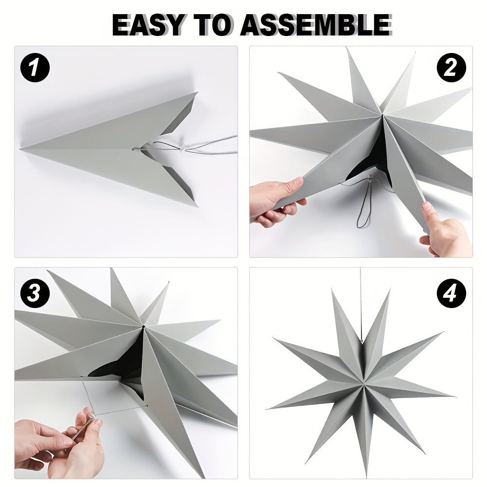 Set de 3 faroles de papel 3D en forma de estrella, decoraciones navideñas para interior, 30.48cm, negro, gris, blanco
