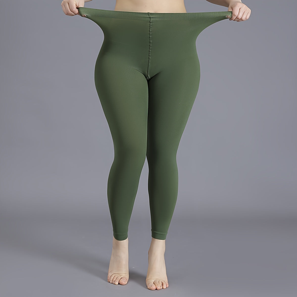 Women's Black High-Waist Opaque Tights Plus Size Footless Pantyhose Nylon Spandex