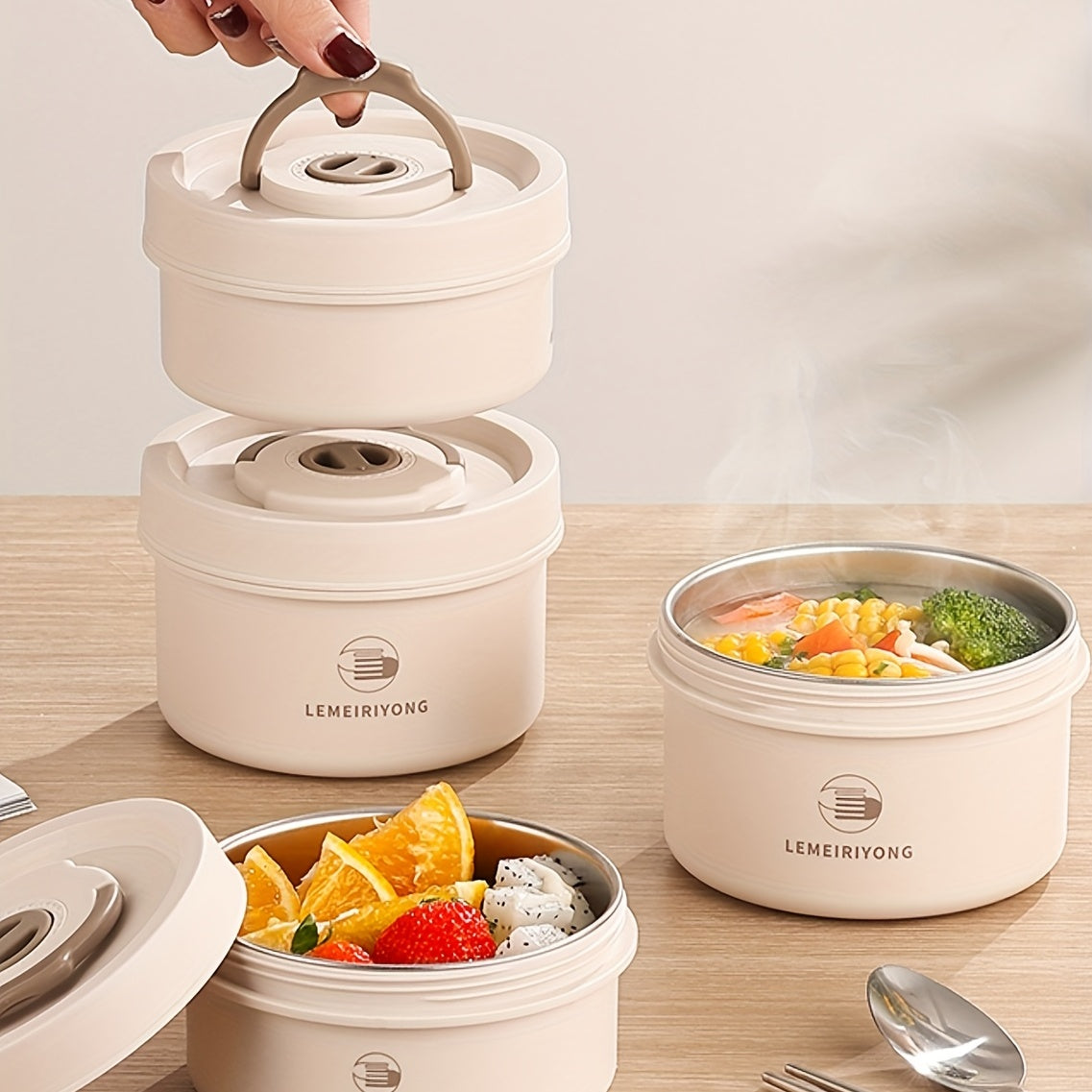 Stainless Steel Izolyatsiyalangan Ovqat Qutisi To'plami, Suv O'tkazmaydigan, Stackable, Mikrotolqinli pech uchun xavfsiz, Maktab va Tabiatga Sayohat uchun