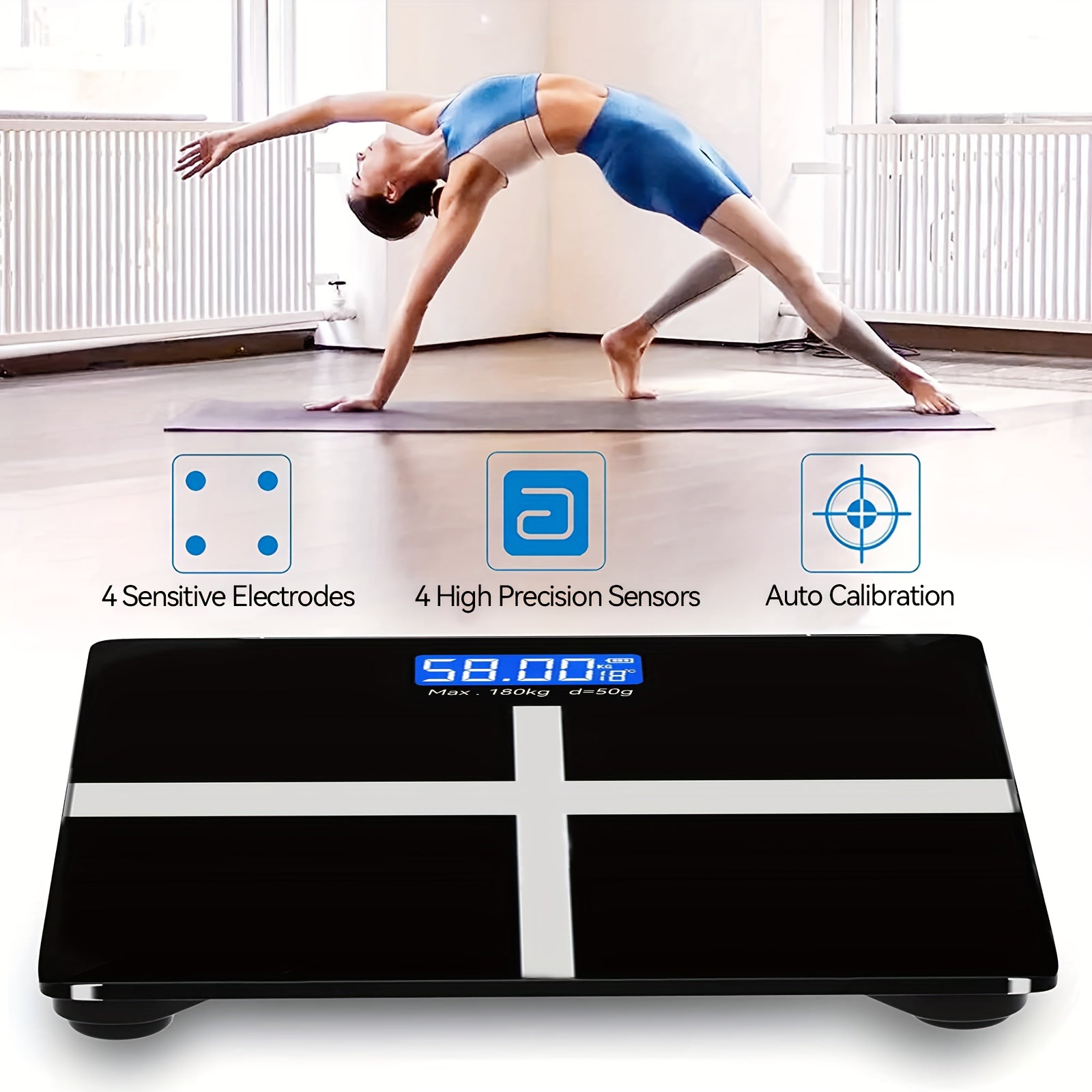 Yuqori aniqlikdagi elektron vazn o'lchagich, 179.62 KG sig'im, KG va funtlar o'rtasida almashtiriladigan, keng platforma, harorat bilan LCD ekran, uy va sport zalida foydalanish uchun ideal.