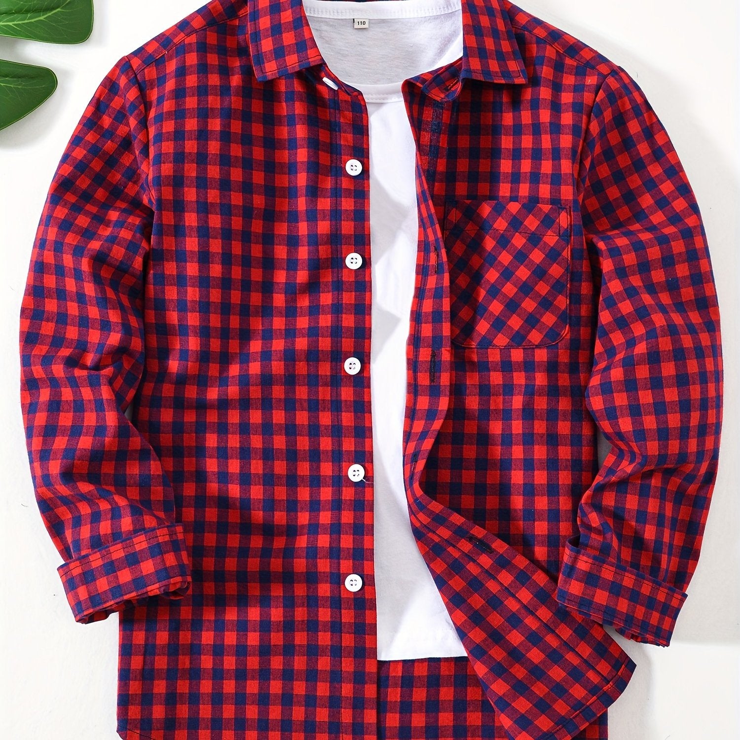 Camisa de manga larga a cuadros para niños, para niños y niñas, 100% algodón, ajuste regular, cuello de solapa