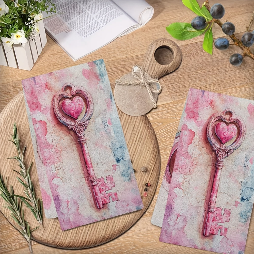 Paquete de 2 toallas de cocina con diseño de llave de San Valentín, ultra suaves, poliéster 40x60 cm