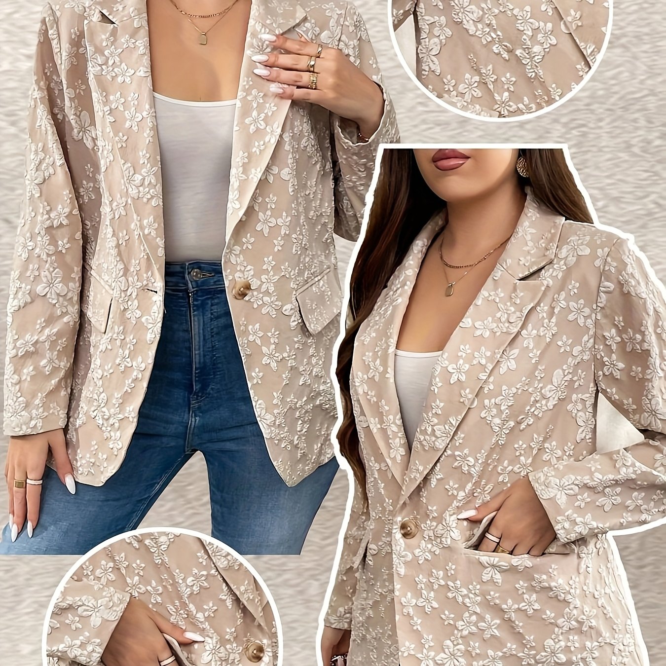 Women's Plus Size Textured Jacquard Suit Jacket Autumn Winter Elegant Versatile