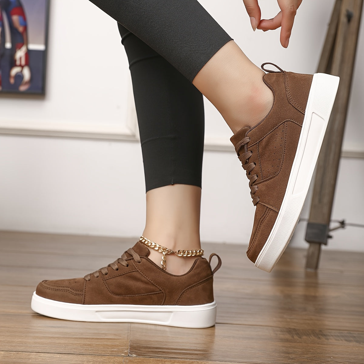 Women's Chunky Platform Sneakers Brown White Non-Slip Casual All-Season