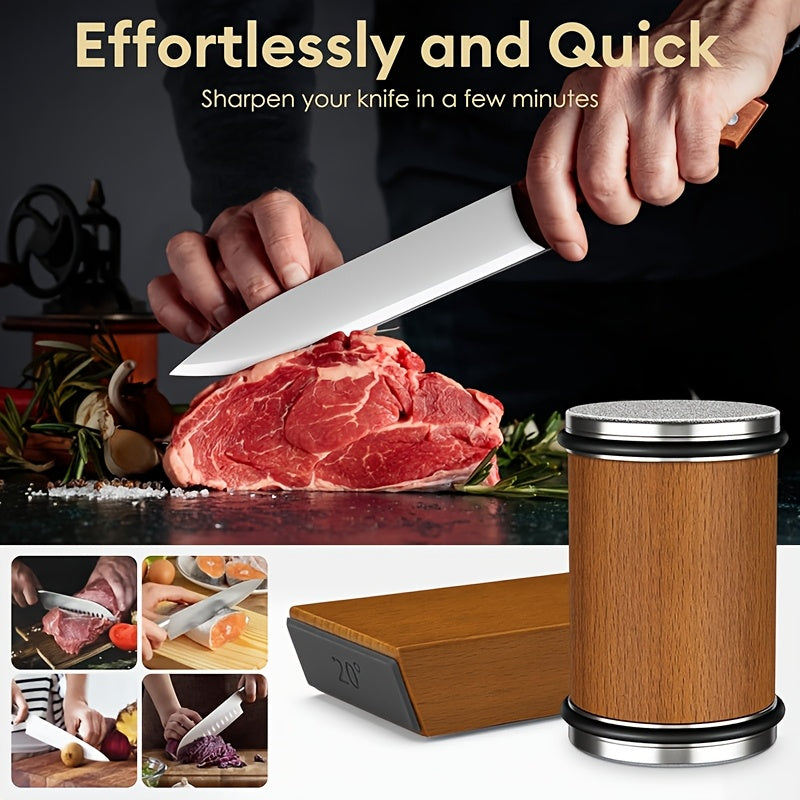 Magnetic Knife Sharpener Kit for Straight Edge Blades with Dual Angle Aluminum Base Includes 400 and 1000 Grit Stones