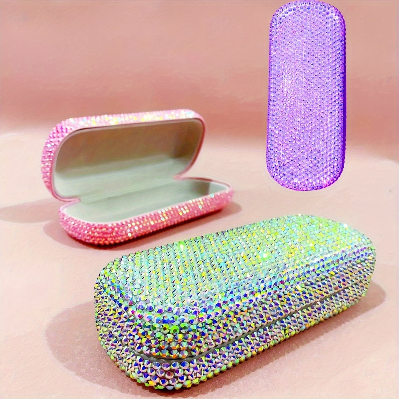 Stylish Faux Leather Glasses Case with Sparkling Diamond Embellishments