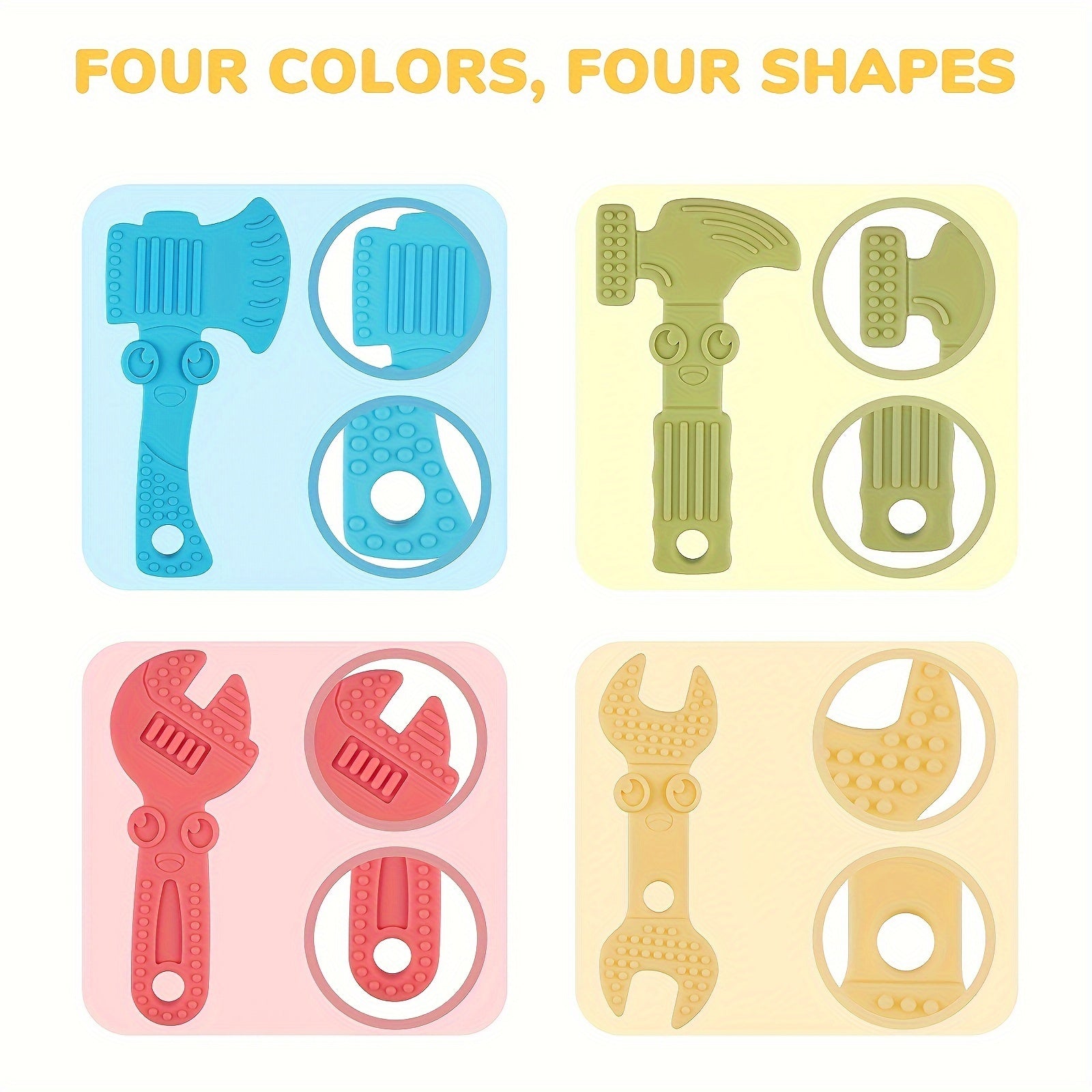 Baby Toy Set 4-Pack Silicone Tools for Toddlers Soft-Textured Hammer Wrench Spanner Pliers Gift
