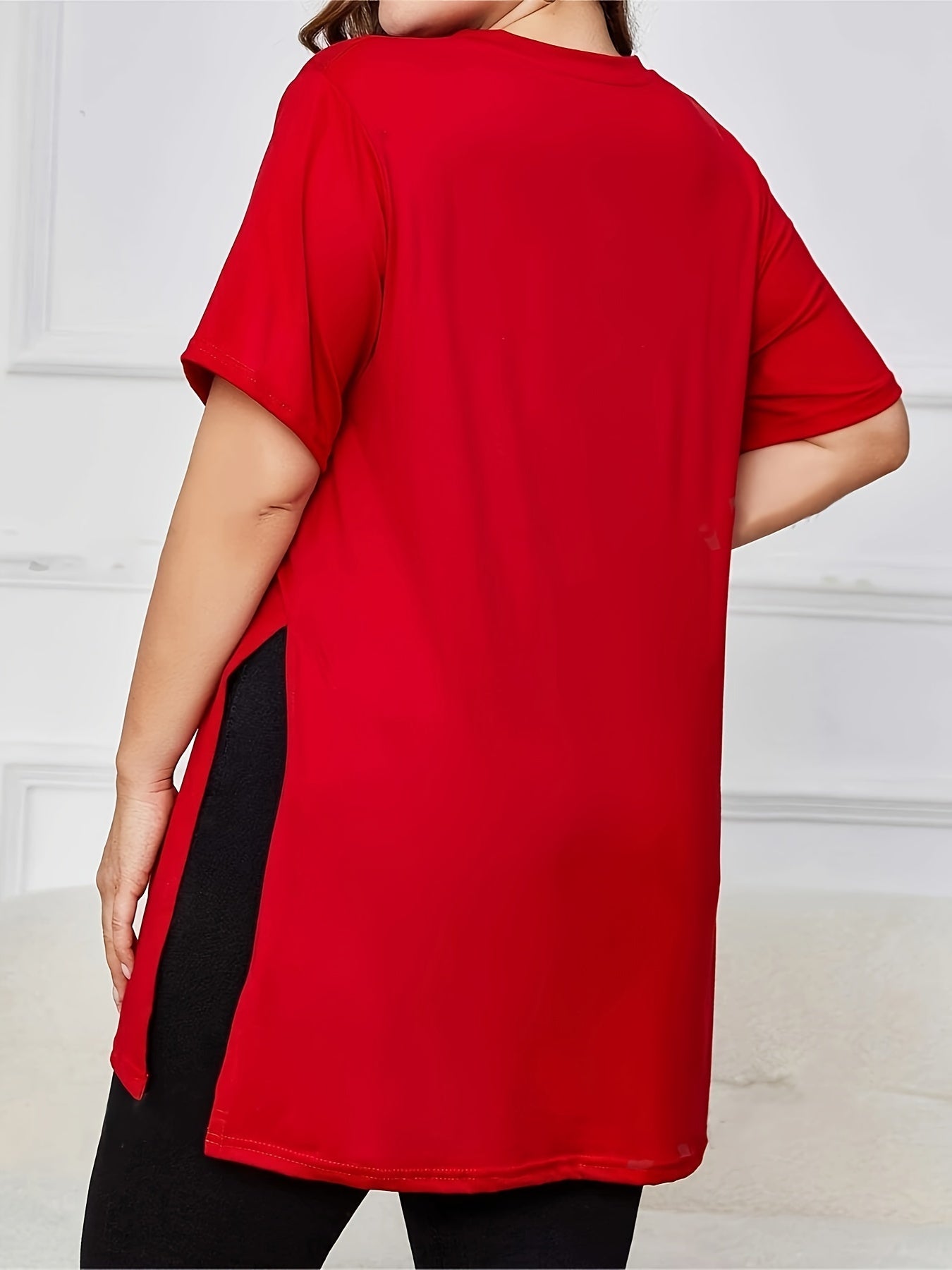 Women's Plus Size Solid T-Shirt with Side Split Short Sleeve Casual Cotton