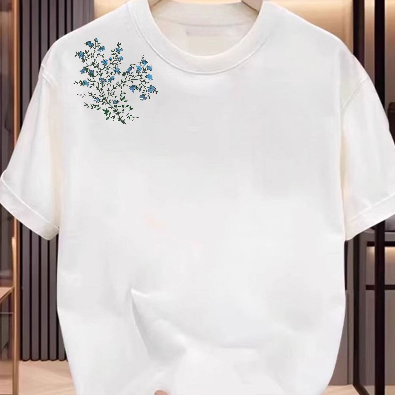 Yoshlar uchun uniseks barg naqshli paxta T-ko'ylagi, yumshoq bo'shliq, biroz cho'ziluvchan va odatdagi kesim.