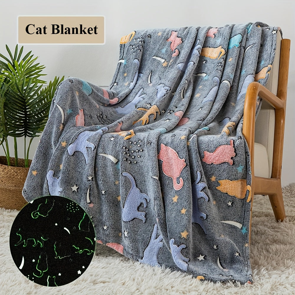 Glow-in-the-Dark Cat Design Cozy Blanket Soft Throw for Sofa Bed Car Office 127cmx60cm