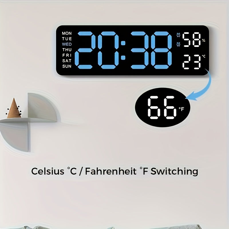 LED Digital Clock with Temperature and Humidity Display Wall or Table Decor Silent Multi-Functional