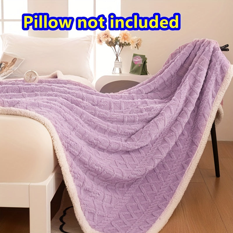 Sherpa Fleece Throw Blanket with Geometric Pattern Double-Sided Soft Polyester for Sofa Travel Camping