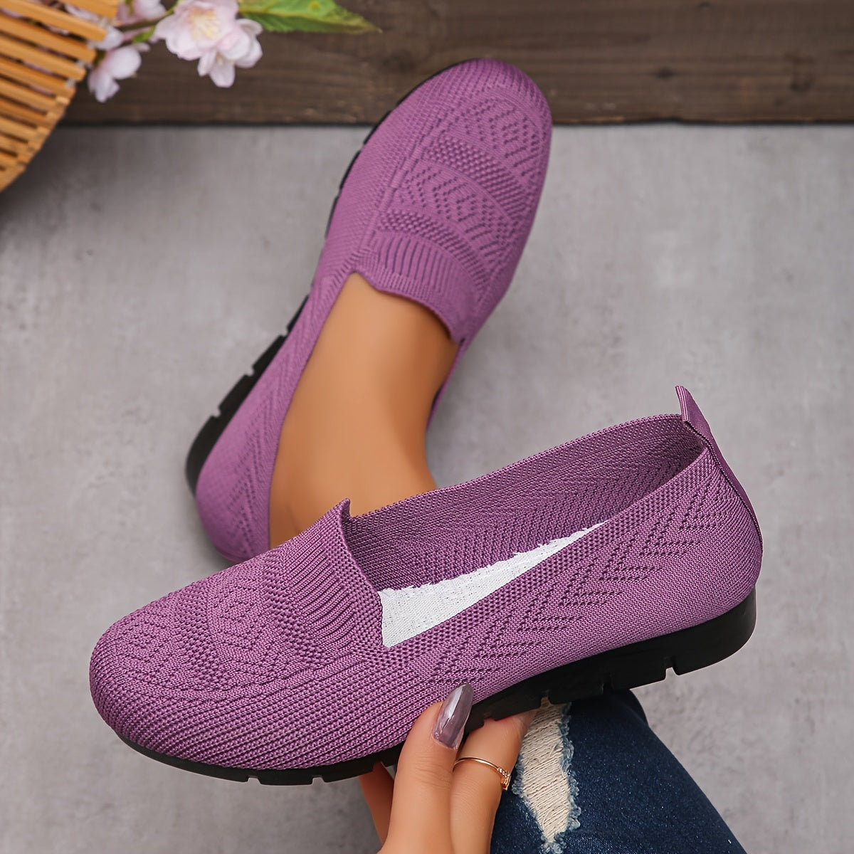 Women's Knit Slip-On Loafers Comfortable Breathable Non-Slip Casual Shoes