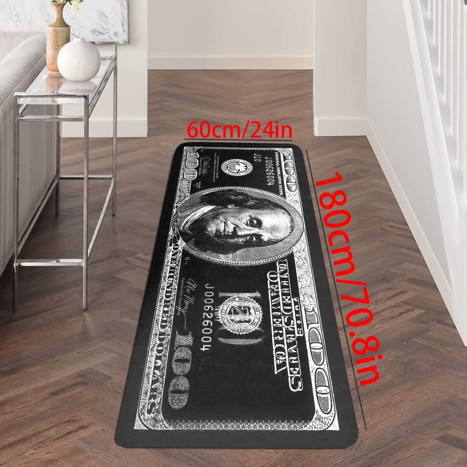 Dollar Bill Runner Carpet Black and White Non-Skid Kitchen and Bedroom Rug