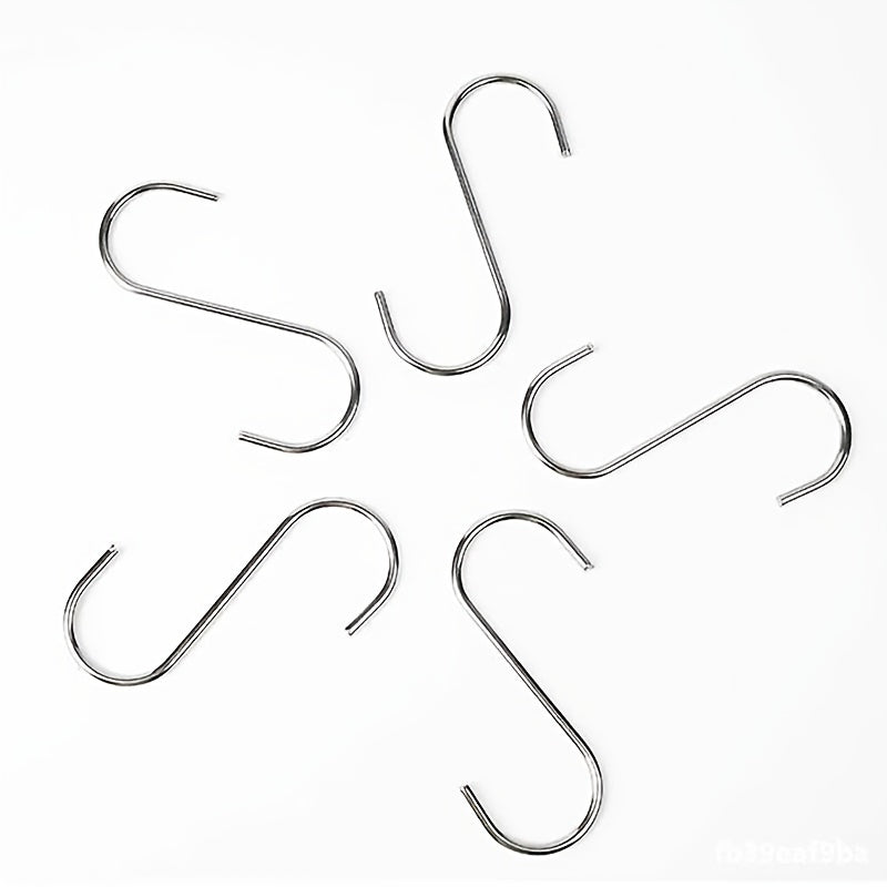 10 Stainless Steel S-Shaped Hooks for Bathroom and Household Use in a Bag